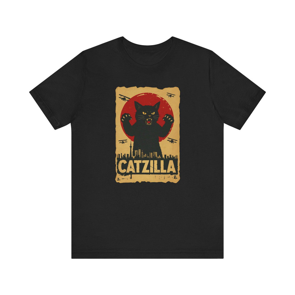 Catzilla Monster Illustration T Shirt Black